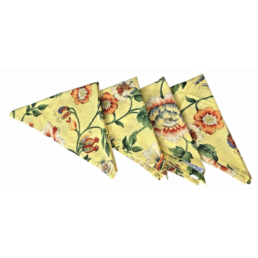 Vintage April Cornell Yellow Floral Napkins Set Lot Bundle of 4 Countryside Home